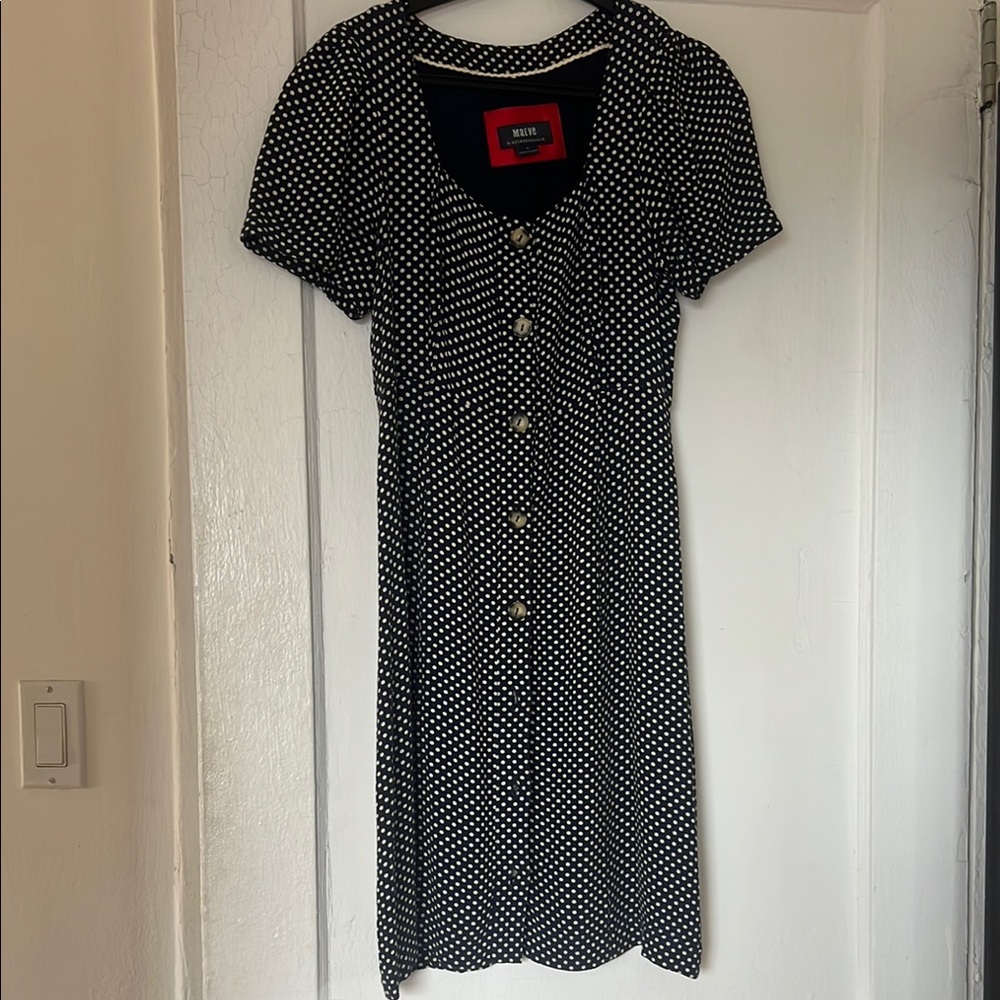 Anthropologie Black and White Polka Dot Midi Dress